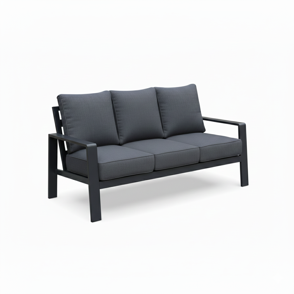 CasaFiora Noir Luxe Outdoor Lounge Sofa Set with Premium All-Weather Cushions