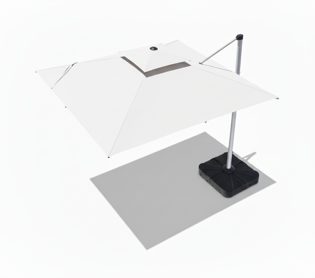 CasaFiora LumiShade 3×3m Cantilever Outdoor Umbrella with Solar LED Lights & Water Base-White