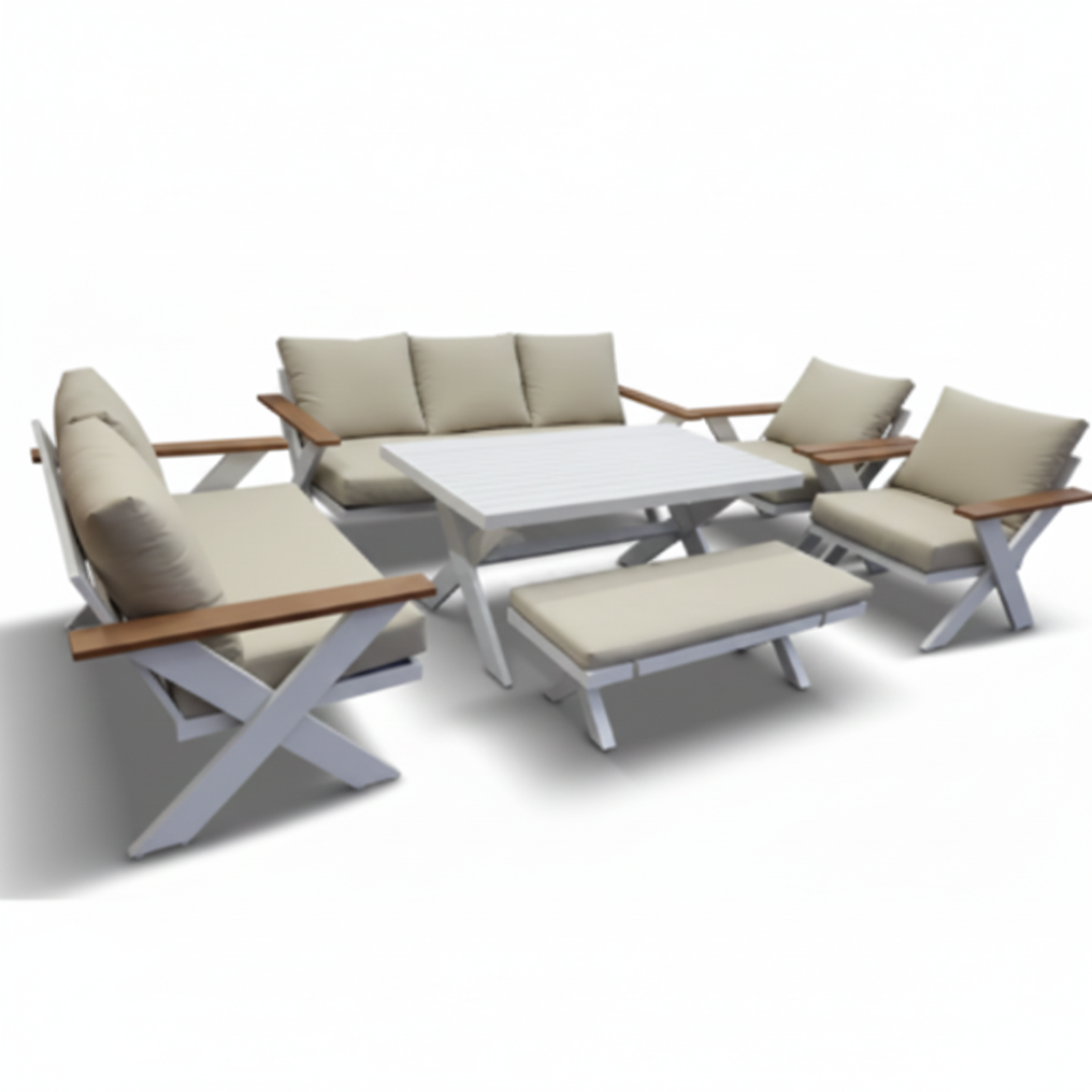 Casa Fiora Elite 7-Seater White Aluminum Outdoor Lounge Set