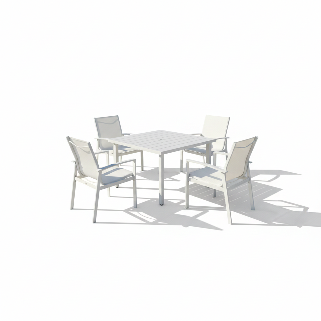 Casa Fiora Contemporary White Aluminum Outdoor Dining Set – 4 Seater