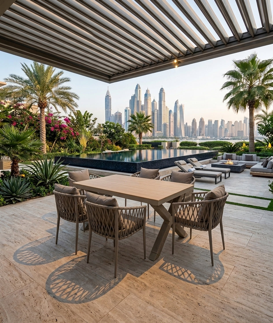 Casa Fiora Modern Aluminum WPC Outdoor Dining Set with Cushioned Chairs – 6 Seater