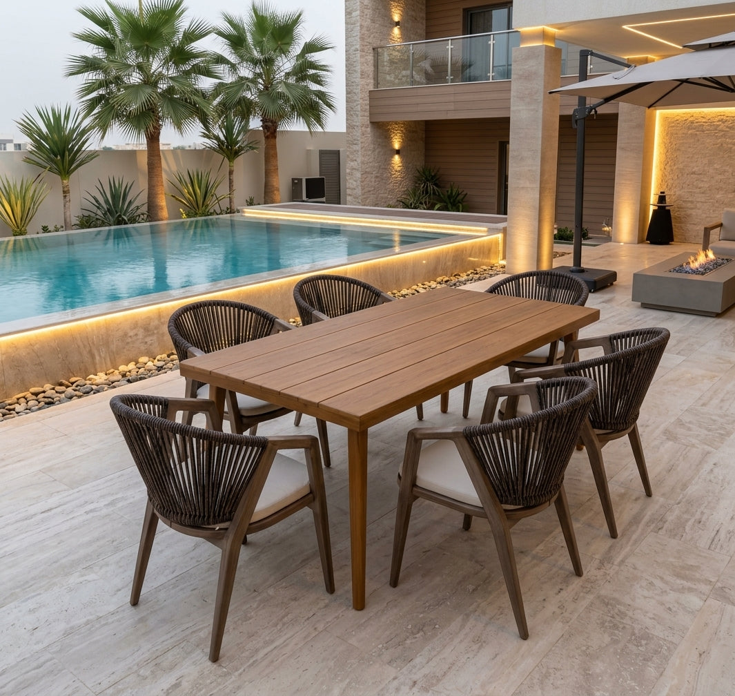 Casa Fiora 6-Seater Outdoor Dining Set – Aluminum Frame Chairs & WPC Top Dining Table