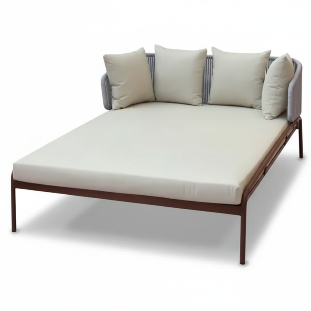 CasaFiora Serenity Double Daybed with Wood-Finish Aluminum Frame & Off-White Cushions