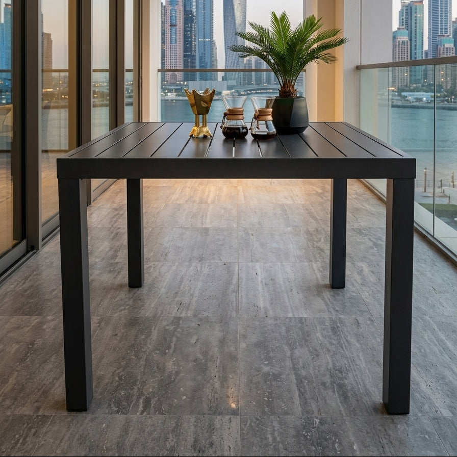 Casa Fiora Modern Outdoor Slatted Aluminum Dining Table-Dark Grey