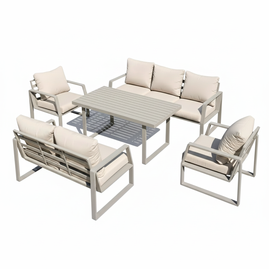 Casa Fiora Outdoor Elegance – 7-Seater Aluminum Garden Sofa in Khaki