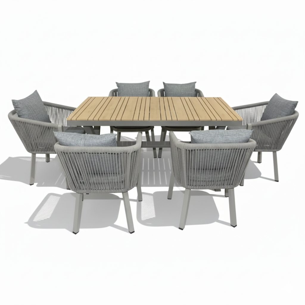 CasaFiora Prestige Luxury Aluminum Frame WPC Outdoor Dining Set – 6 Seater