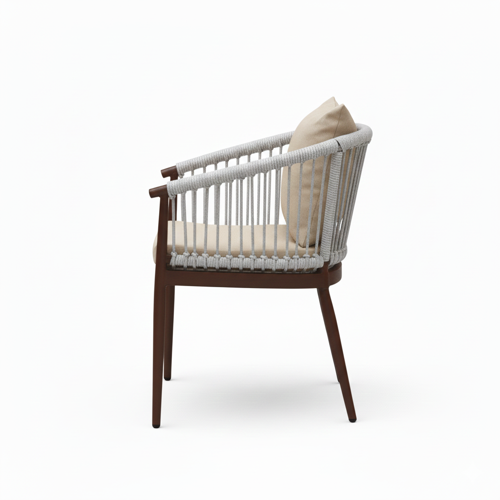 CasaFiora Outdoor Aluminum Chair with Comfortable Beige Cushion-Wooden Color Frame