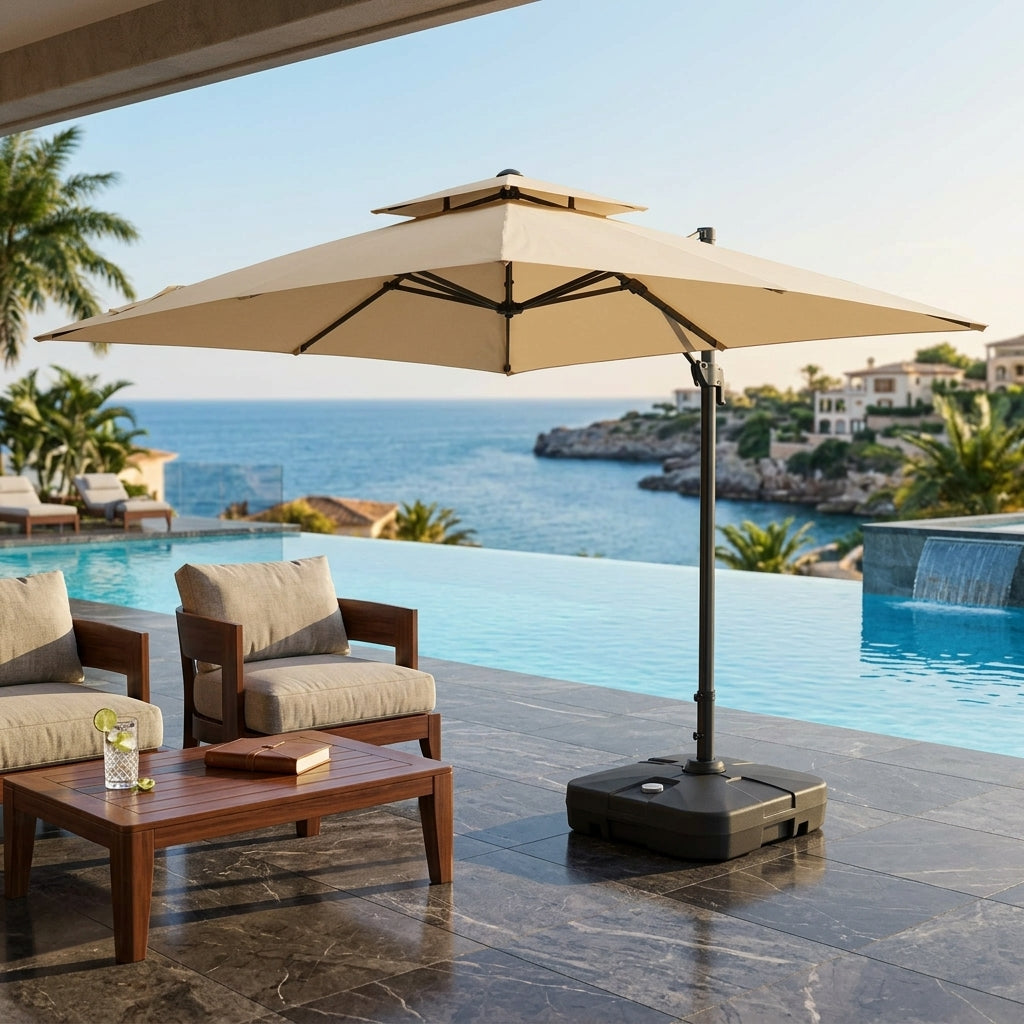 Casa Fiora 3x3M Cantilever Outdoor Umbrella with 130L Water Base – Premium Aluminum Garden Parasol