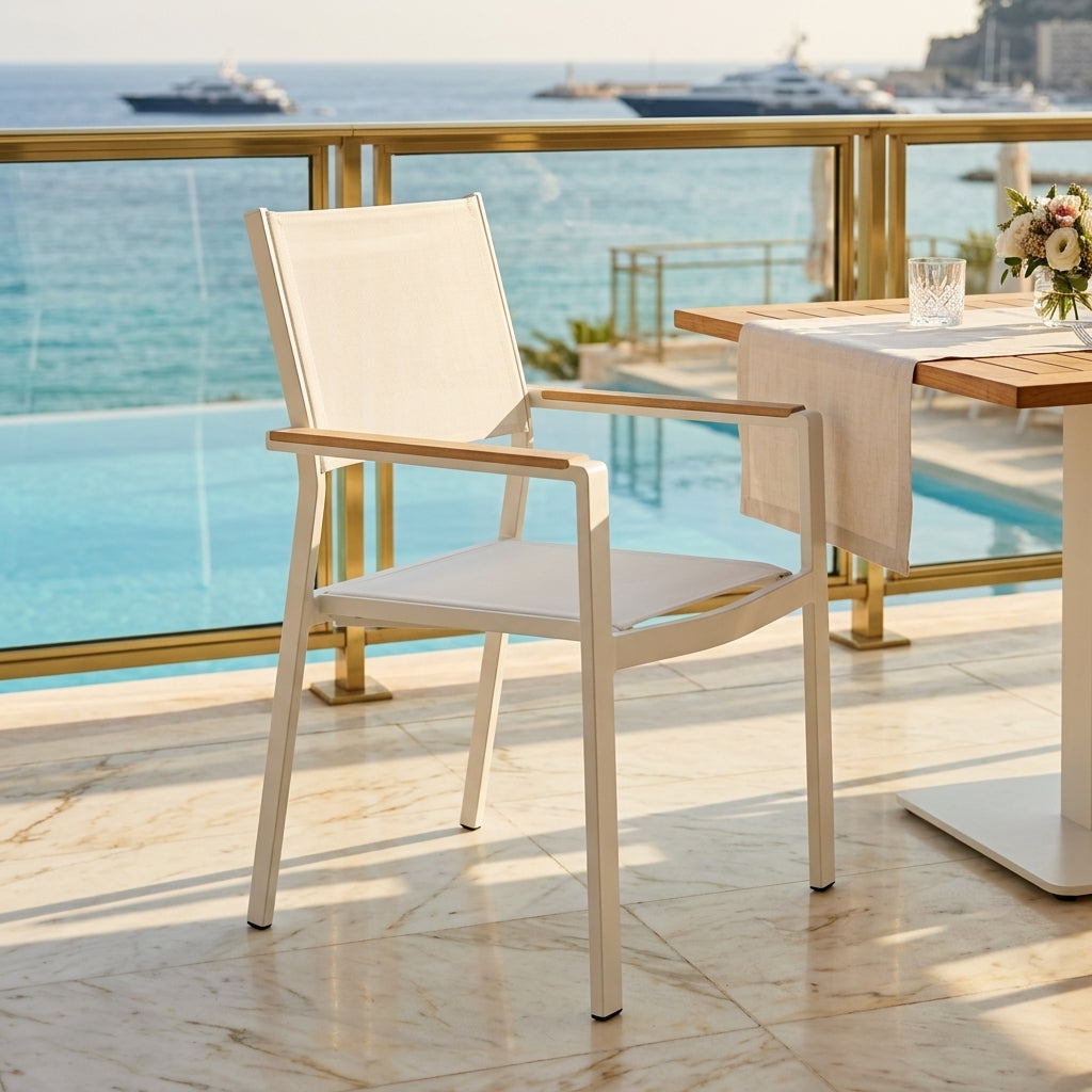 Luxury Outdoor Dining Chair | Rustproof Aluminum & WPC Armrest