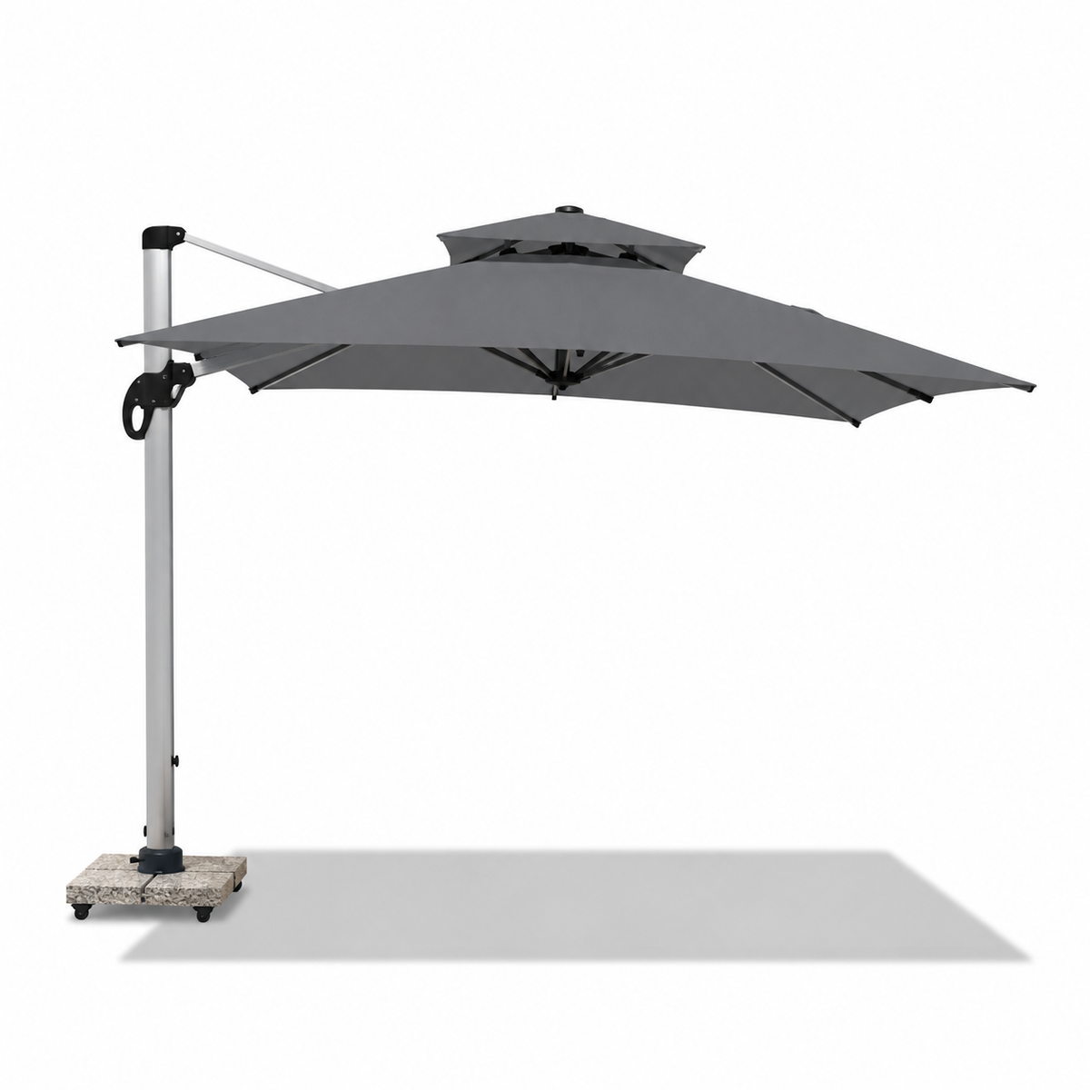 Casa Fiora 3x3M Grey Cantilever Outdoor Umbrella with 110kg Wheeled Base – 360° Rotation & Reclining
