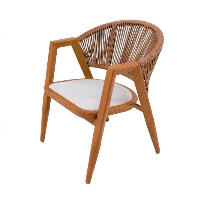 CasaFiora Rope Chairs With Comfortable Beige Cushion-Wooden Color