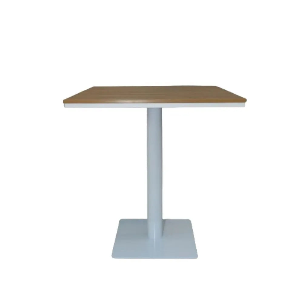 Casa Fiora modern square outdoor bistro table with a wood-look top and a single pedestal base