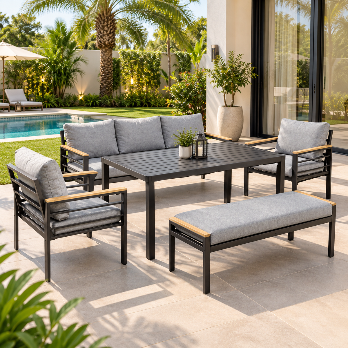 Casa Fiora Modern 7-Seater Outdoor Sofa Set – Luxury Aluminum Garden Furniture