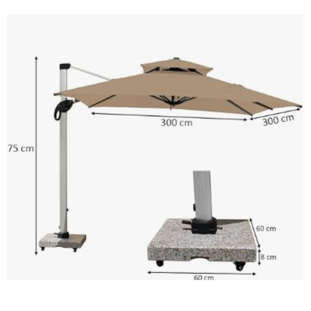 CasaFiora 3x3m Outdoor Cantilever Umbrella with 360° Rotation & Marble Wheel Base