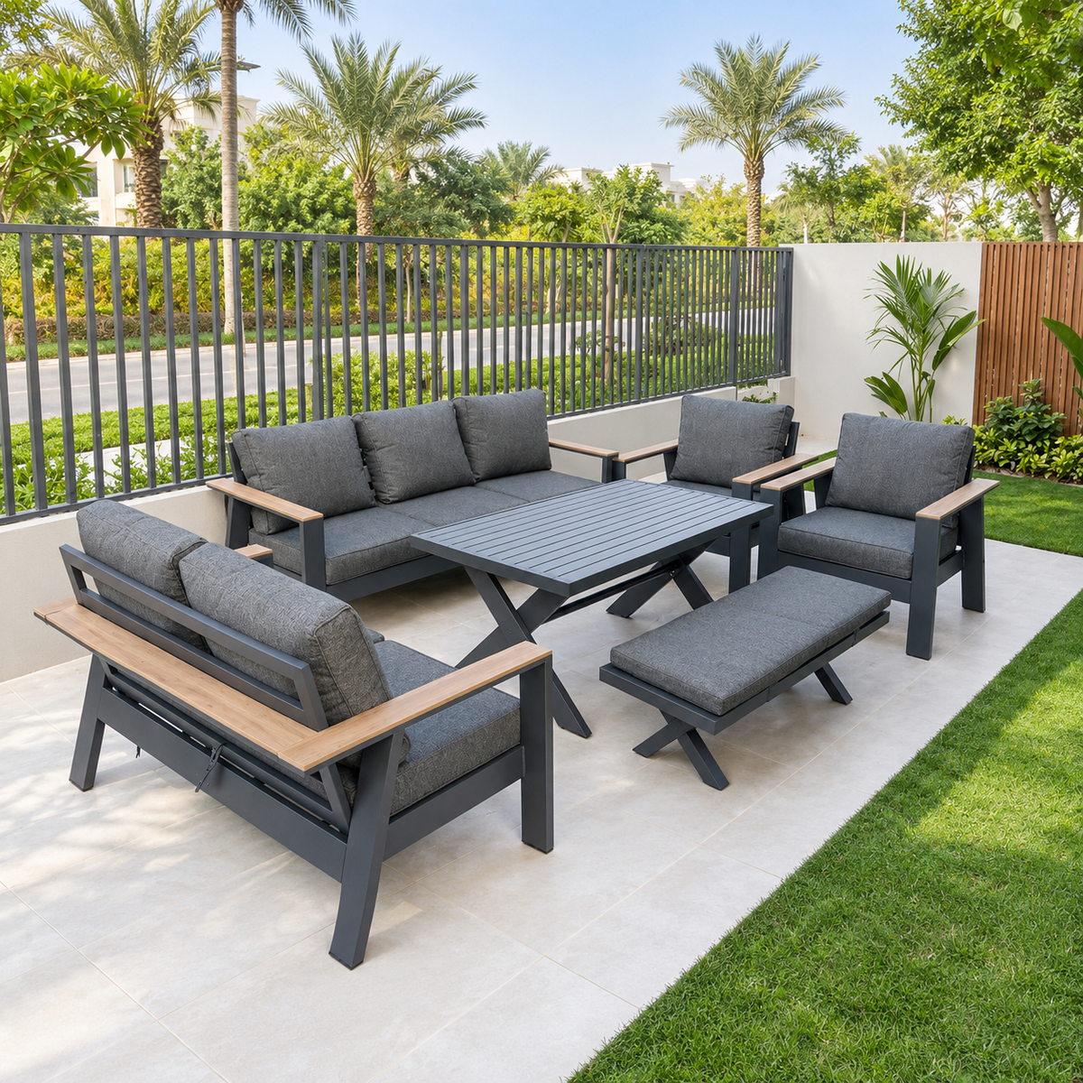 Casa Fiora Modern 9-Seater Outdoor Lounge Set – Aluminum Frame with Premium Cushions &amp; Dining Table
