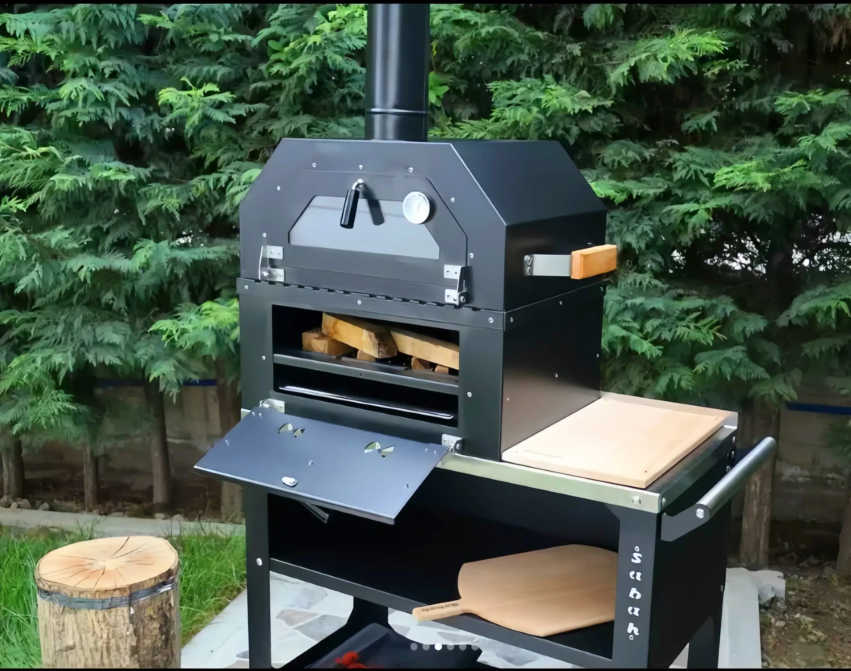 Kitchen Pizza Oven Charcoal BBQ Grill With 2 Storage Levels