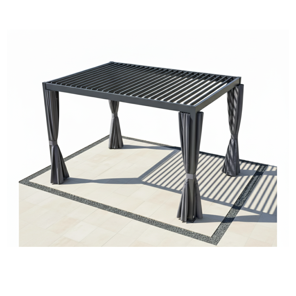 Modern Aluminum Louvered Pergola with Weather-Resistant Curtains