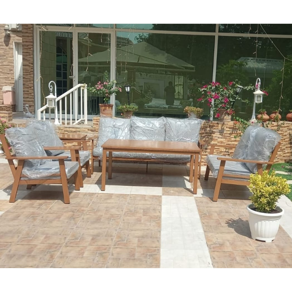 Casa Fiora Aluminum Outdoor Sofa Set with Cushions(Aluminum In Wooden Color )