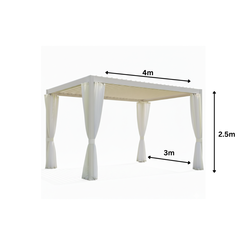 Modern Aluminum Louvered Pergola with Weather-Resistant Curtains-White