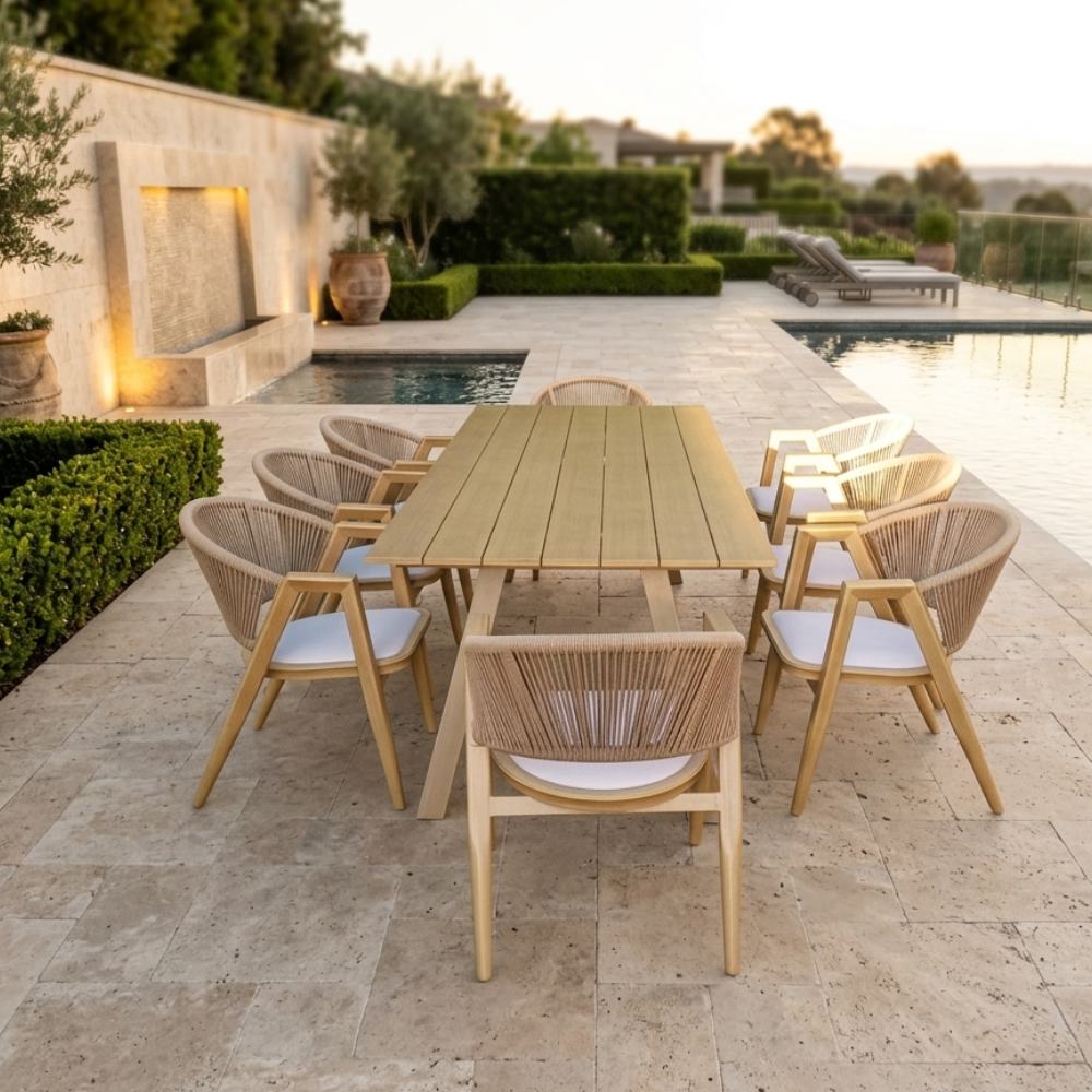 Casa Fiora Outdoor 8-Seater Dining Set (Aluminum In Wooden Shape)