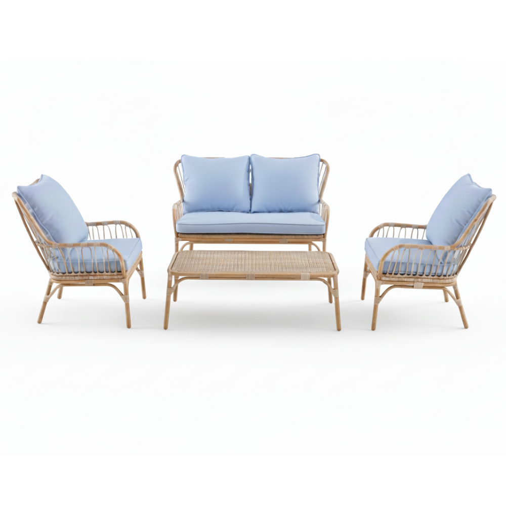 Casa Fiora 4 Seater Aluminium Wood Paint Lounge Set With Blue Cushion