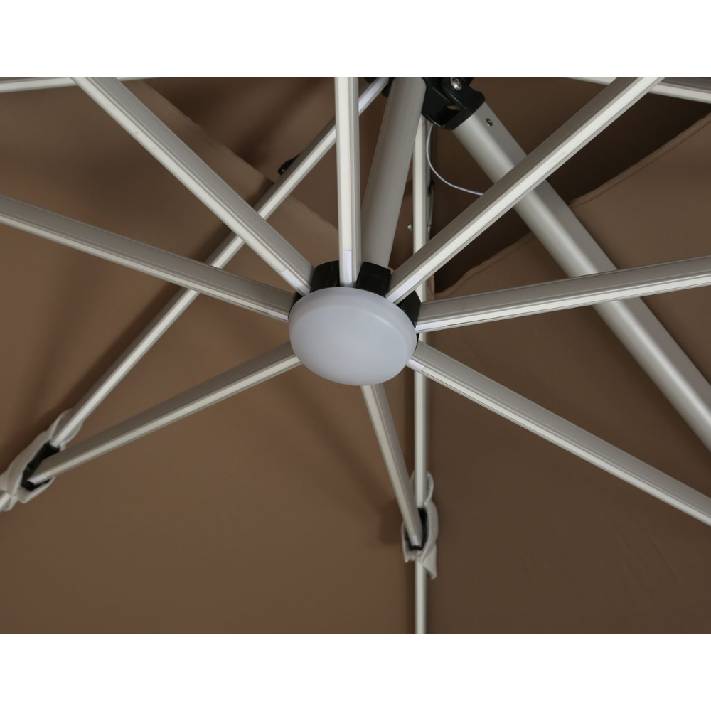CasaFiora LumiShade 3×3m Cantilever Outdoor Umbrella with Solar LED Lights & Water Base-Khaki