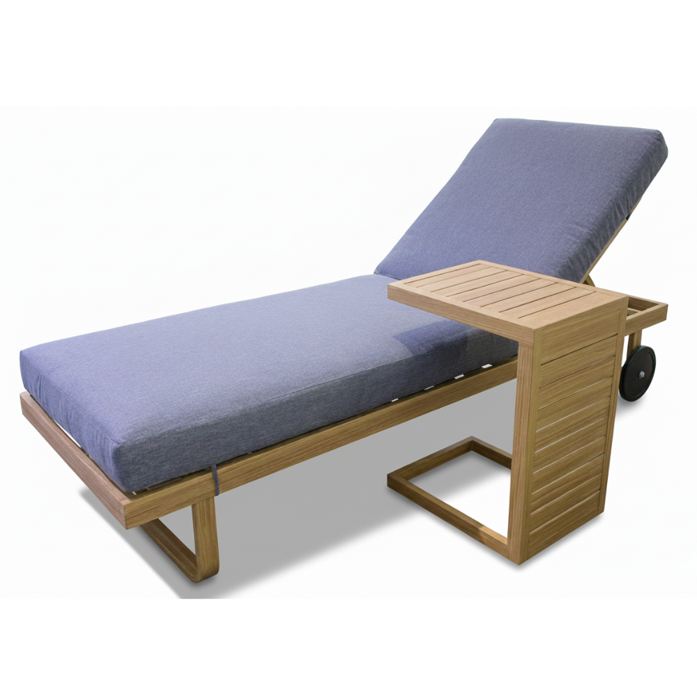 Casa Fiora Wooden Paint Aluminium Sunlounge With Grey Cushion and Side Table