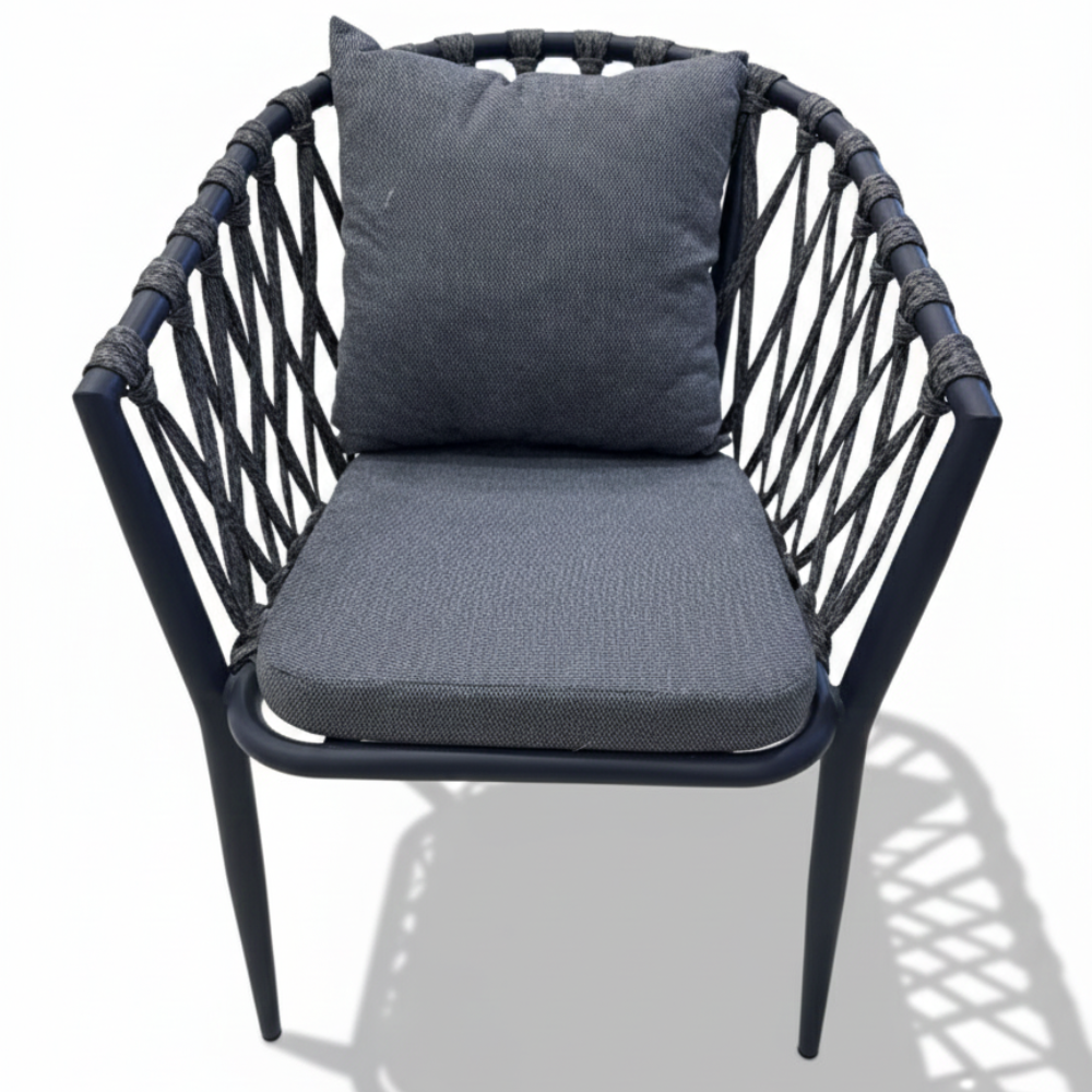 Casa Fiora Modern Outdoor Rope Armchair – Aluminum Frame &amp; Weatherproof Cushions