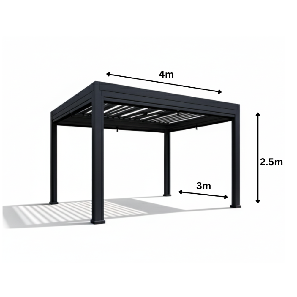 Casafiora Luxury 3x4m Pergola with Wind-Resistant Roller Blinds-Grey