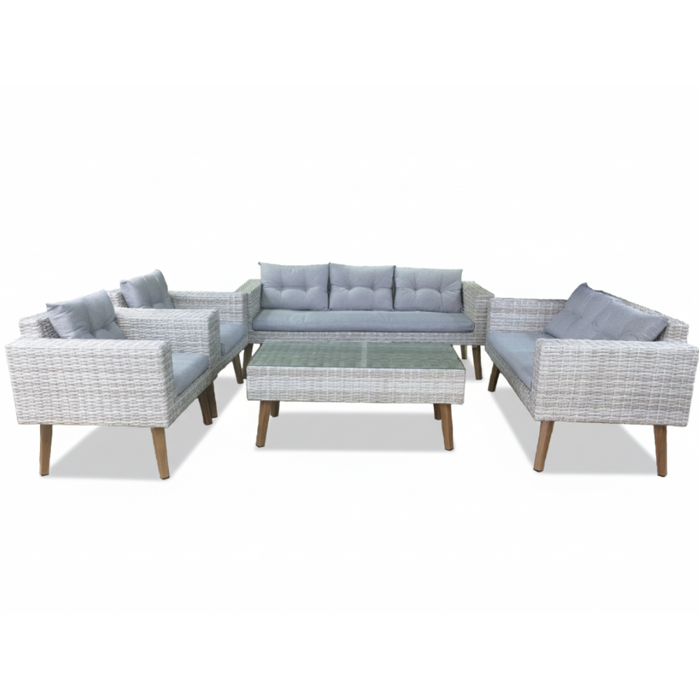 Casa Fiora 7 Seater Grey Rattan Lounge Set with Grey Cushion