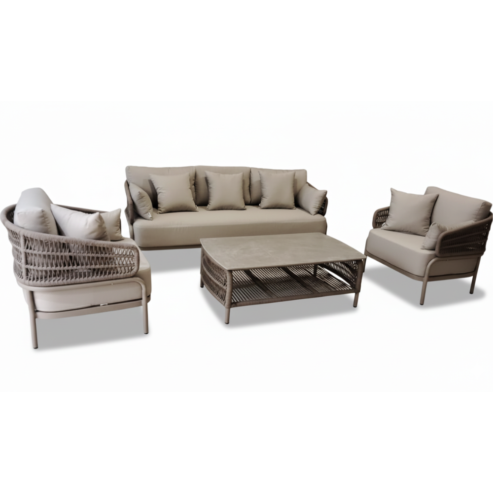 CasaFiora Outdoor Comfort Collection – 5-Seater Patio Sofa Set with Soft Cushions-Grey