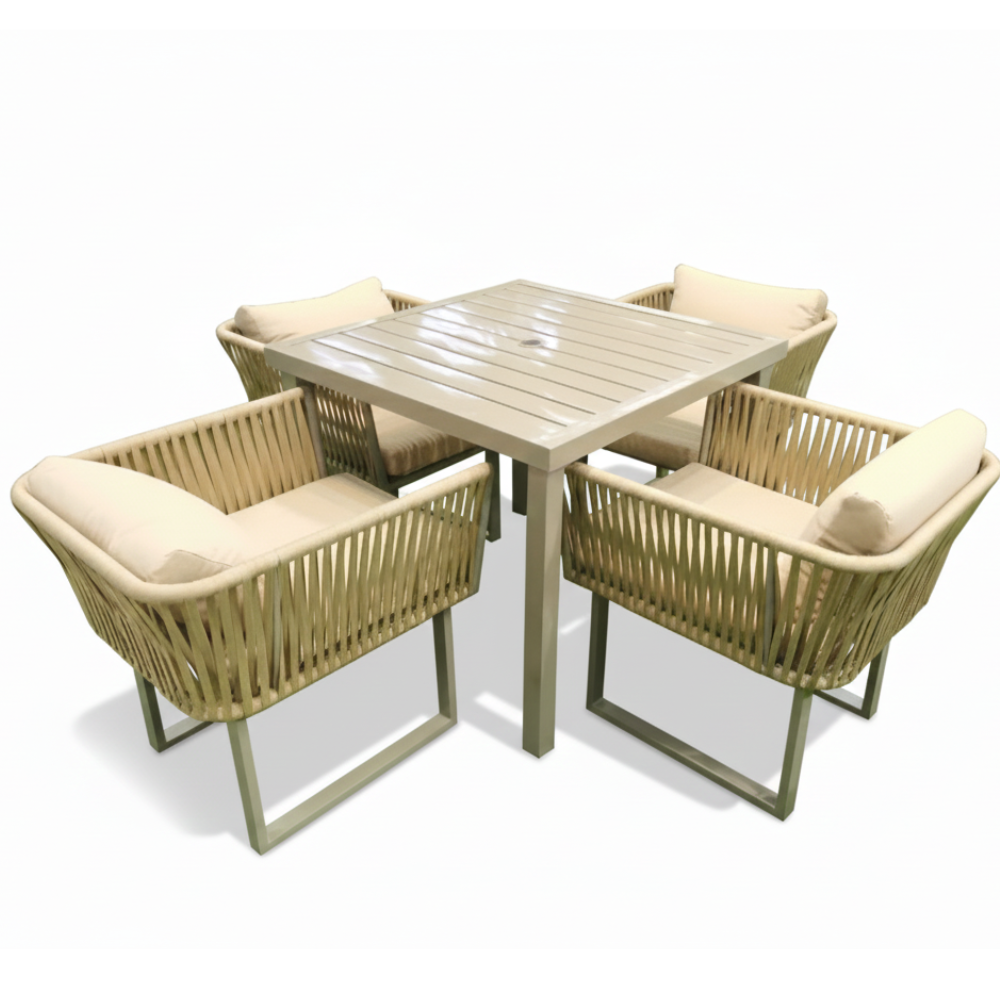 Casa Fiora Aluminum Beige Rope Dinning Set With Beige Cushion