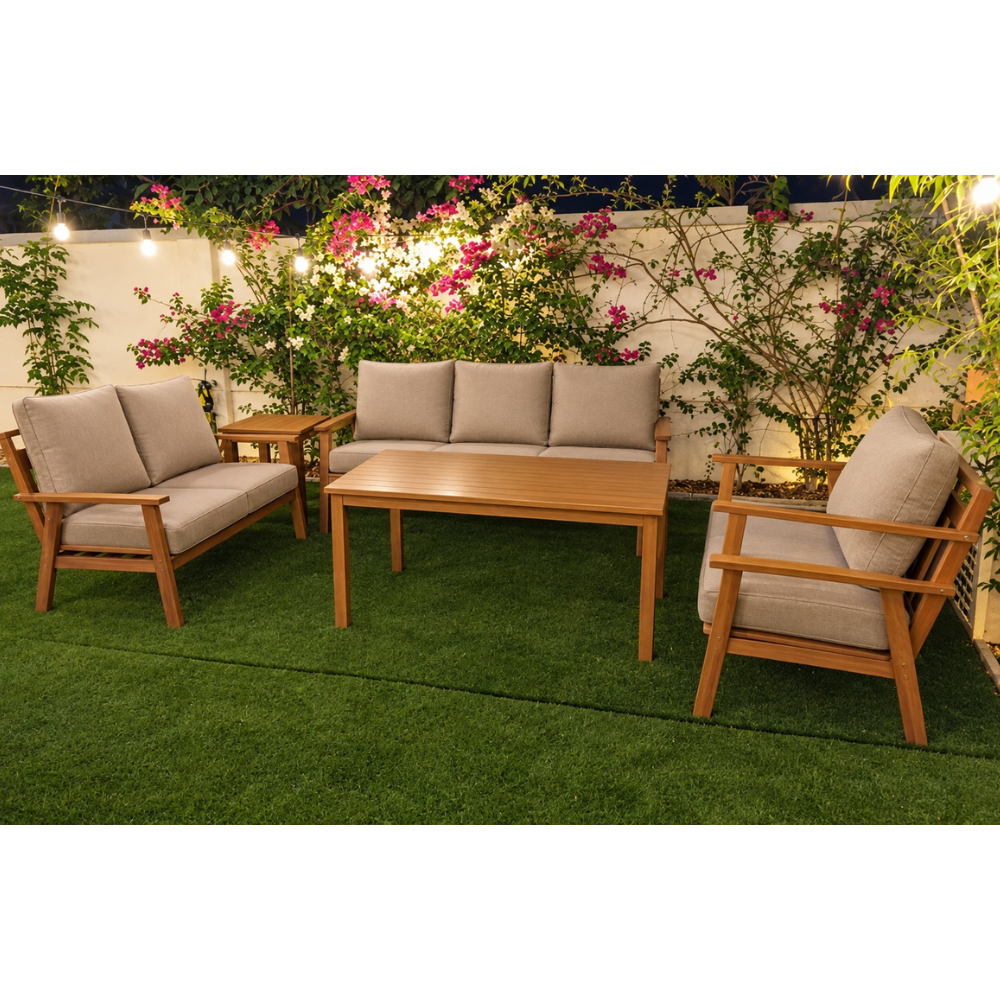 Casa Fiora Aluminum Outdoor Sofa Set with Cushions(Aluminum In Wooden Color )