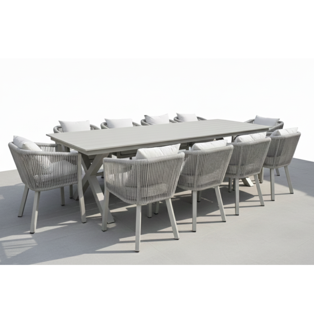 Casa Fiora Modern 10-Person Aluminum Patio Dining Set with Comfort Cushions