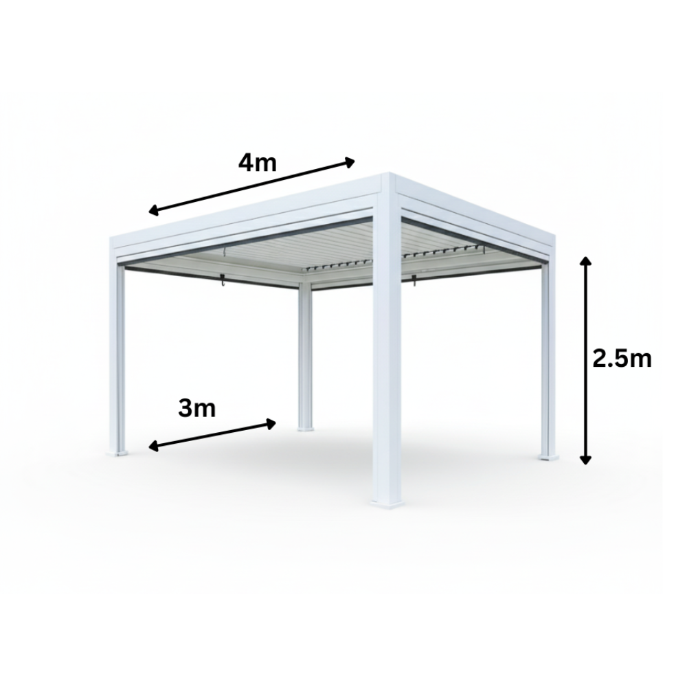 CasaFiora Luxury 3x4m Pergola with Wind-Resistant Roller Blinds-White