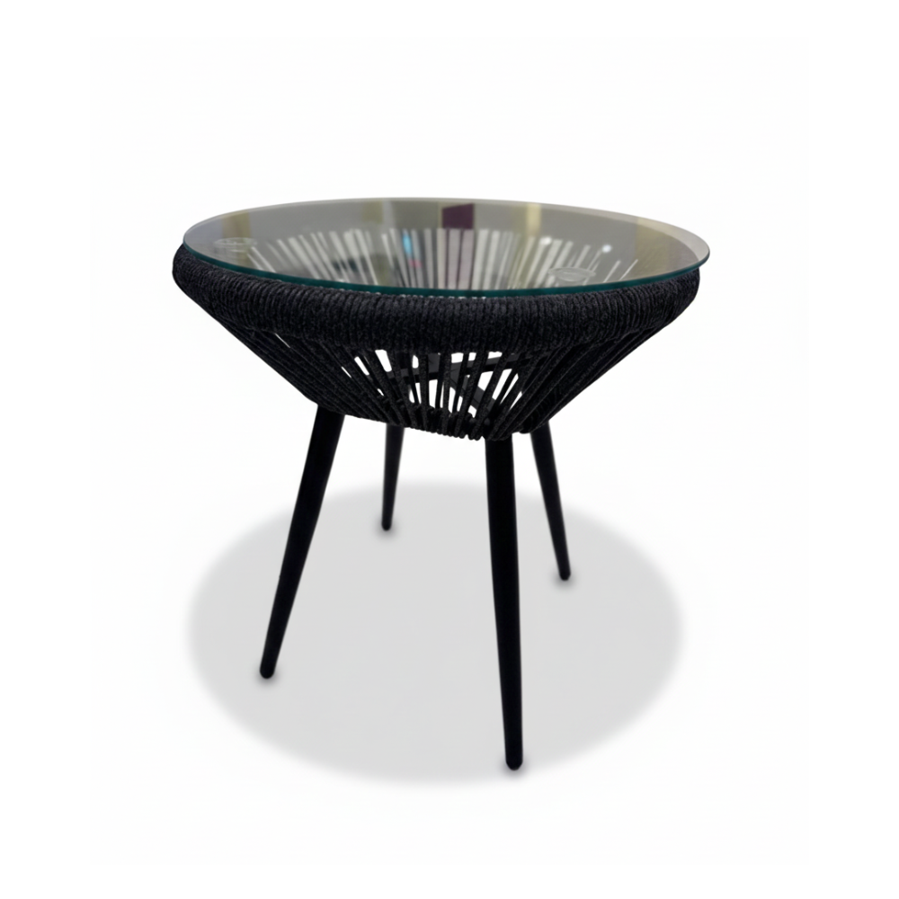 Casa Fiora Modern Woven Accent Table with Glass Top