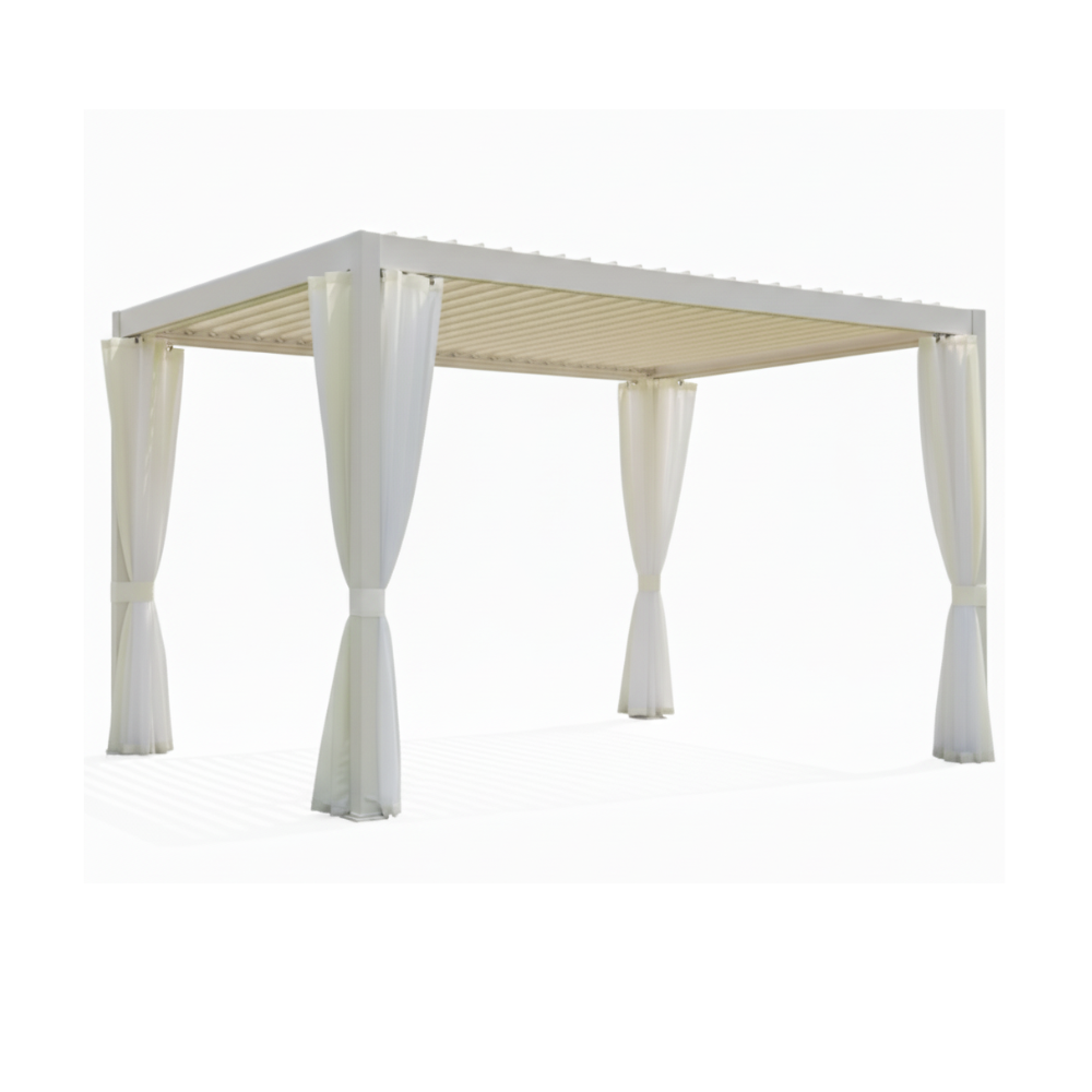Modern Aluminum Louvered Pergola with Weather-Resistant Curtains-White