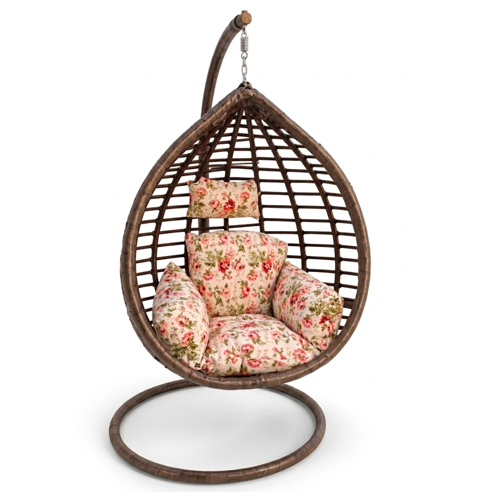 Casa Fiora Luxury Hanging Egg Chair with Floral Cushions