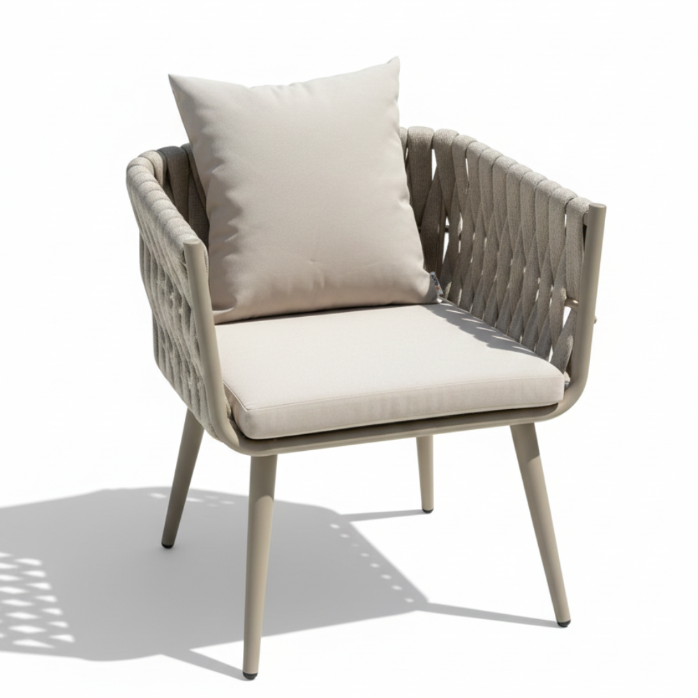 CasaFiora Premium Aluminum & Fabric Rope Garden Dining Chair – Khaki