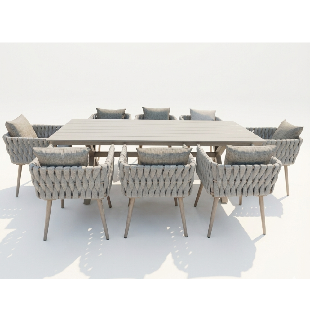 CasaFiora Luxury Aluminum 8-Seater Outdoor Dining Set with Cushioned Chairs