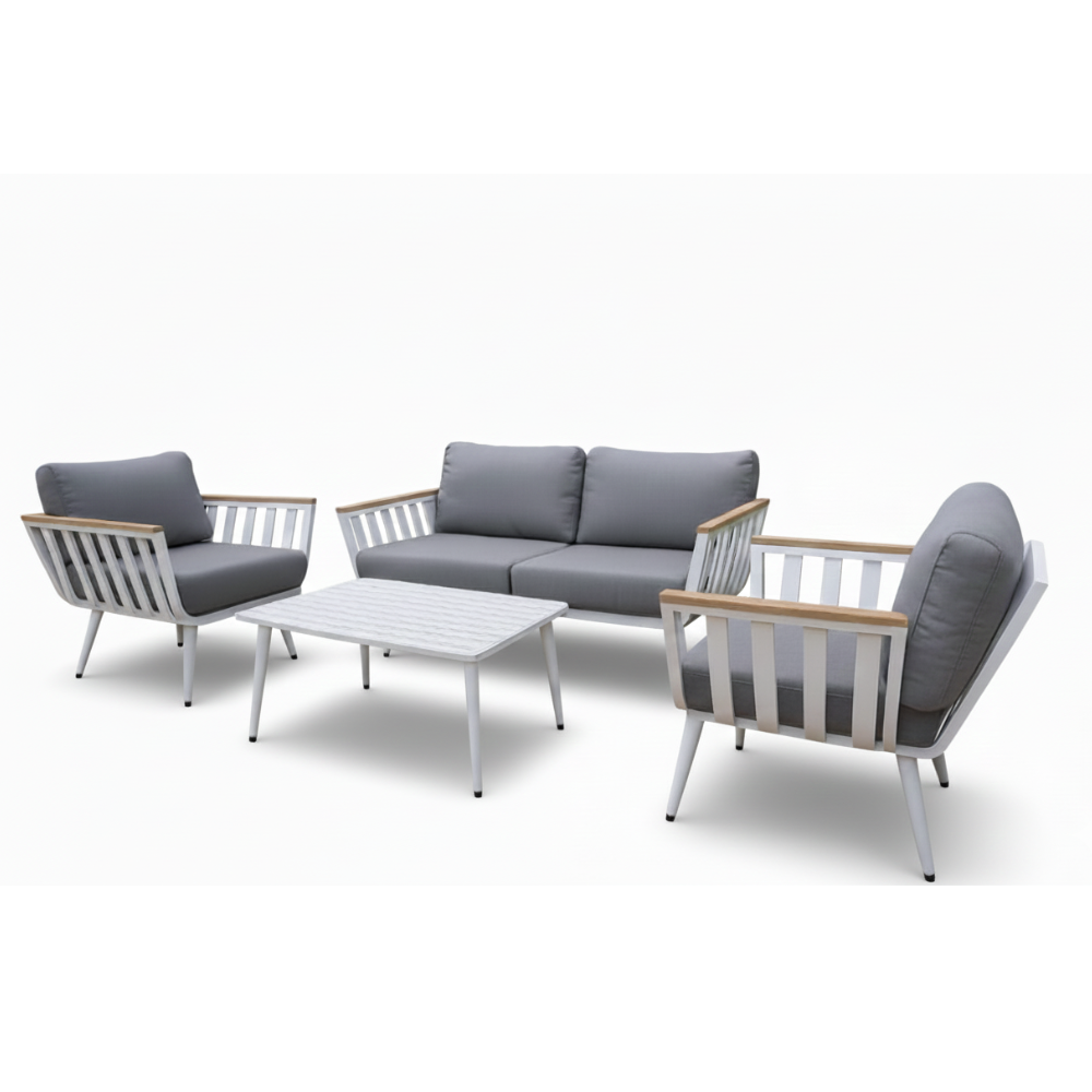 CasaFiora Elite Outdoor Lounge Sofa Set with Premium Cushions & Wood Accents
