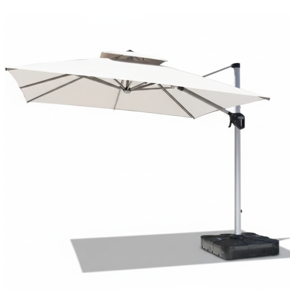 CasaFiora LumiShade 3×3m Cantilever Outdoor Umbrella with Solar LED Lights & Water Base-White
