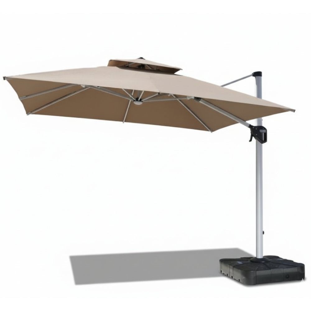 CasaFiora LumiShade 3×3m Cantilever Outdoor Umbrella with Solar LED Lights & Water Base-Khaki