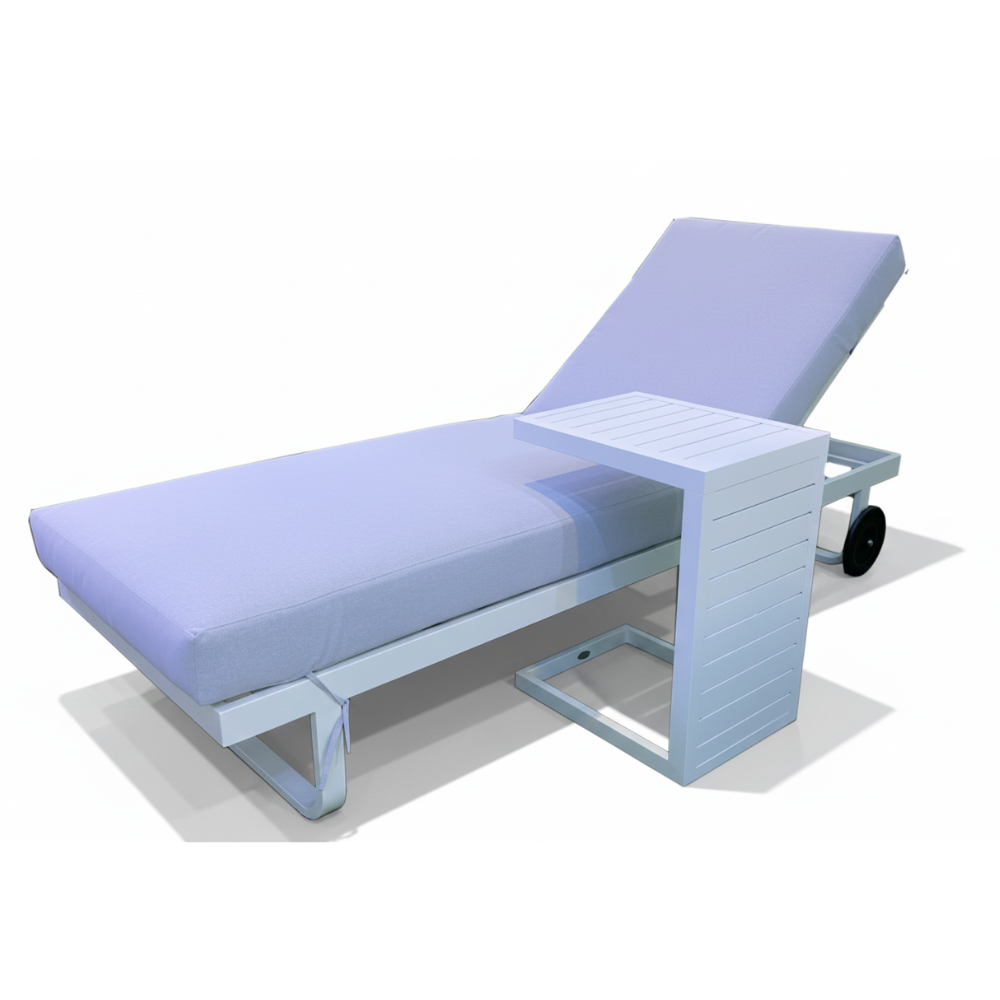 CasaFiora AzureLuxe™ Aluminum Sun Lounger with Integrated Side Table-White