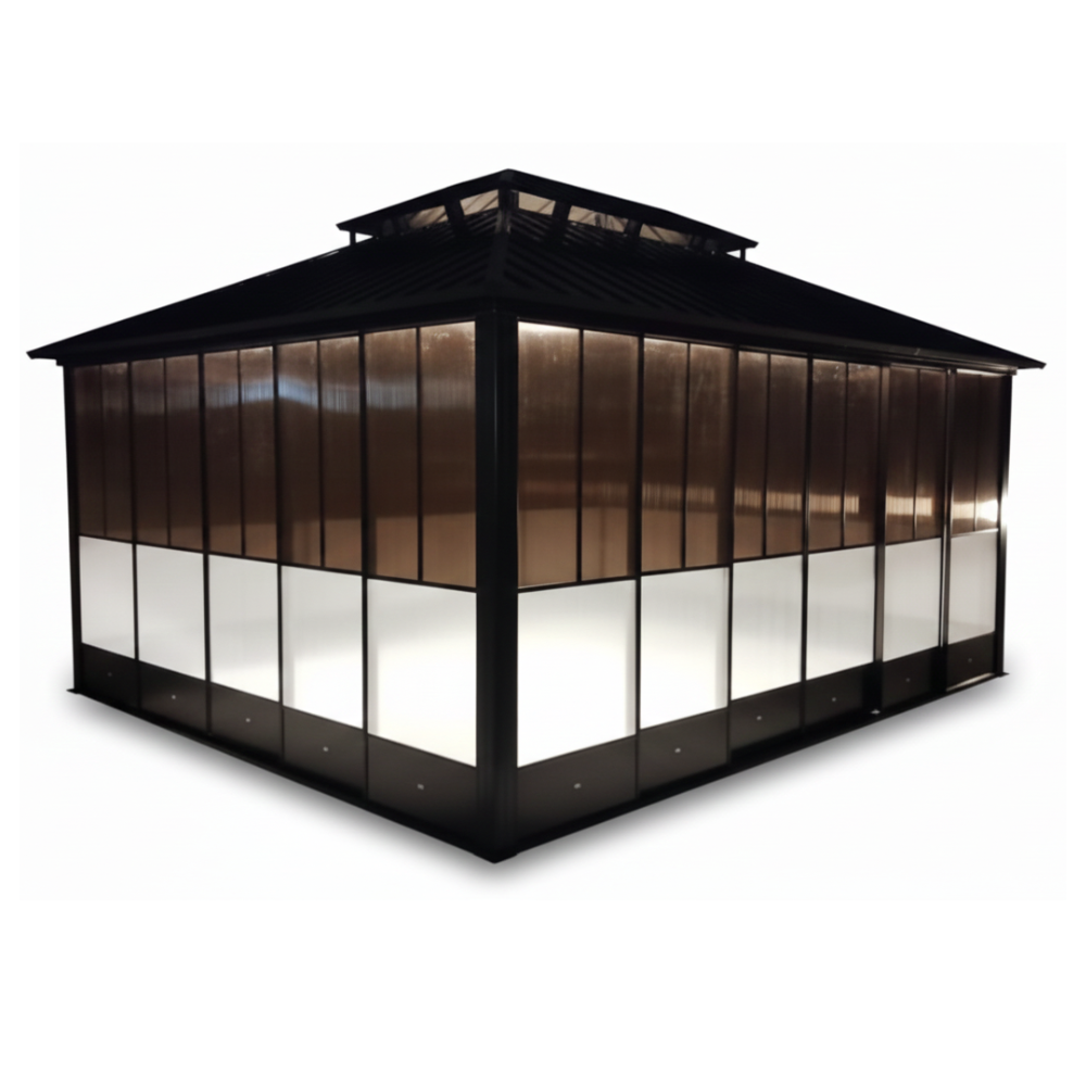 CasaFiora Luxury 6x3.65m Double Roof Aluminum Gazebo With Sliding Doors