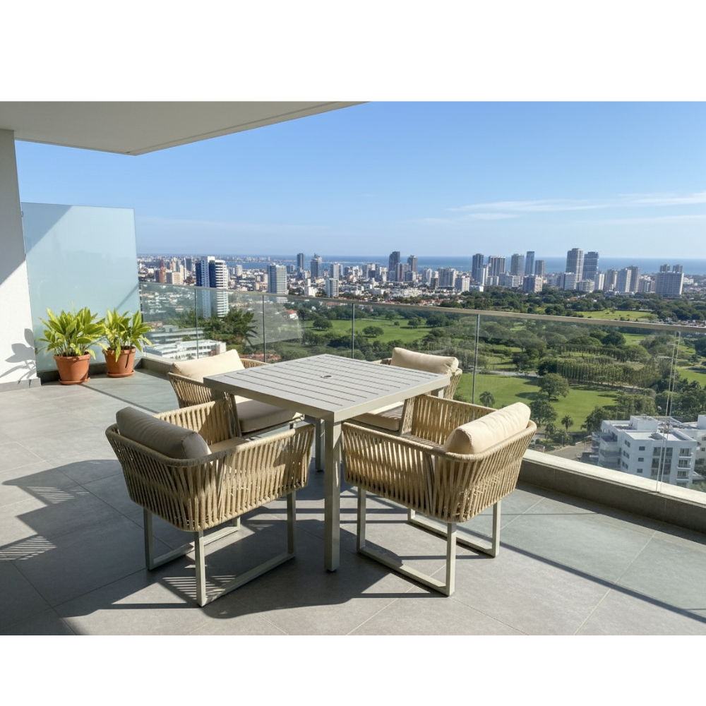 Casa Fiora Aluminum Beige Rope Dinning Set With Beige Cushion