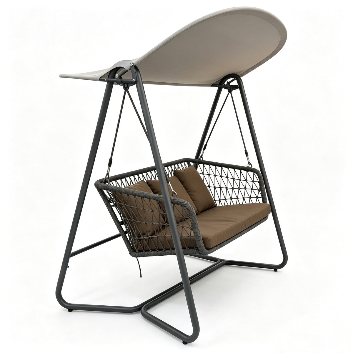 Casa Fiora 3-Person Outdoor Patio Swing – Weatherproof Aluminum & Woven Rope Garden Swing Chair with Canopy