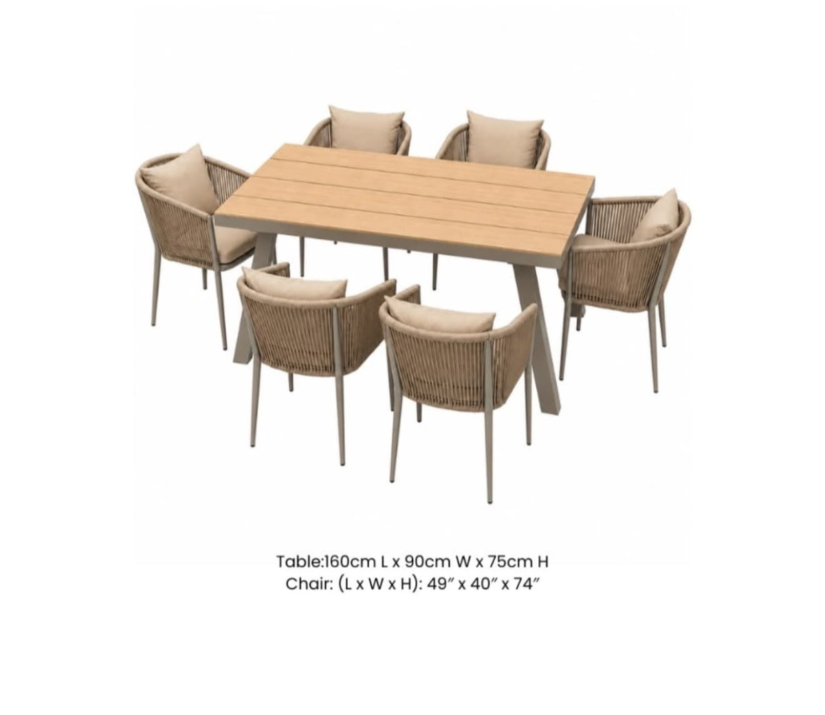 CasaFiora Premium Aluminum & WPC 6-Seater Garden Dining Set with Cushions