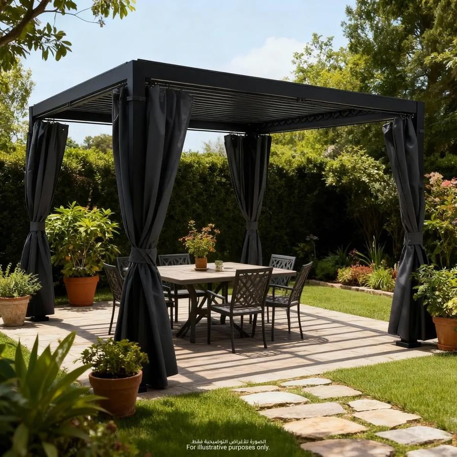 Casa Fiora Aluminum Pergola with Curtains – 3.0 x 2.7m