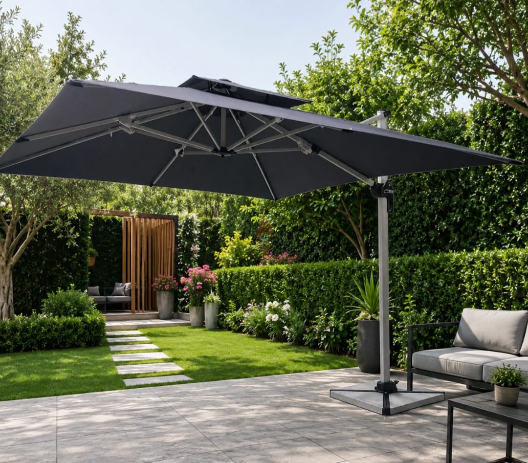 Casa Fiora 3x3m Cantilever Grey Umbrella with Marble Base Regular